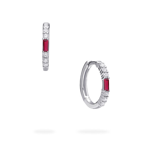 White Gold Ruby and Diamond Hoop Earrings